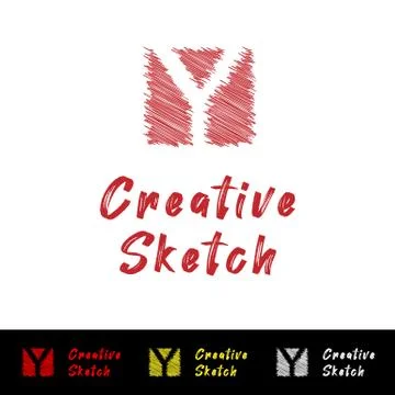 Handwritten Y logos of creative letters in a square sketch, the concept of bu 스톡 일러스트