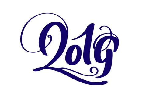 Handwritting flourish vector calligraphy text 2019. hand drawn New Year and Stock Illustration