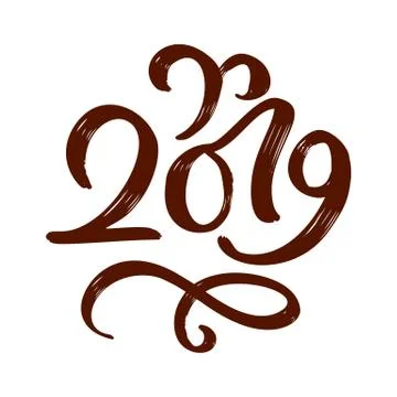 Handwritting flourish vector calligraphy text 2019. hand drawn New Year and イラスト素材