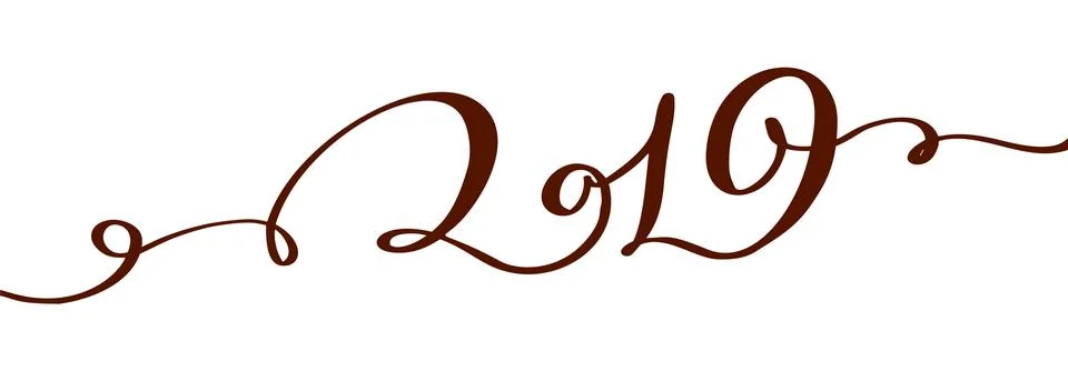 Handwritting flourish vector calligraphy text 2019. hand drawn New Year and イラスト素材