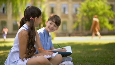 Handwritting practice sitting outdoors. Stock Footage 130061166