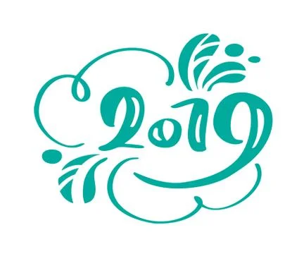 Handwritting vector calligraphy text 2019. Scandinavian hand drawn New Year and Stock Illustration