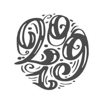 Handwritting vector calligraphy text 2019. Scandinavian hand drawn New Year and イラスト素材