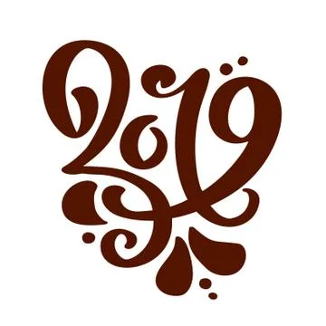 Handwritting vector calligraphy text 2019. Scandinavian hand drawn New Year and Stock Illustration