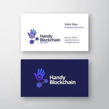 Handy Blockchain Technology Abstract Vector Logo and Business Card Template Stock Illustration