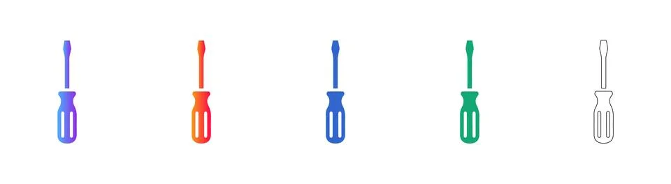 Handy Screwdriver Icon Set: Gradient, Solid, and Outline Styles Stock Illustration