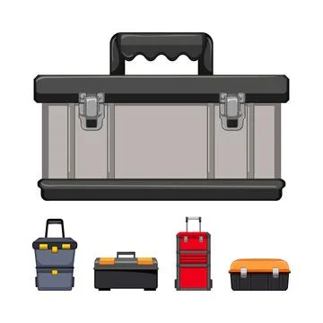 Handyman and carpenter toolboxes selecting different designs 스톡 일러스트
