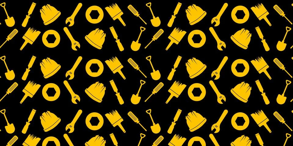 Handyman and construction tools pattern background in solid and line art styl Illustrazione stock