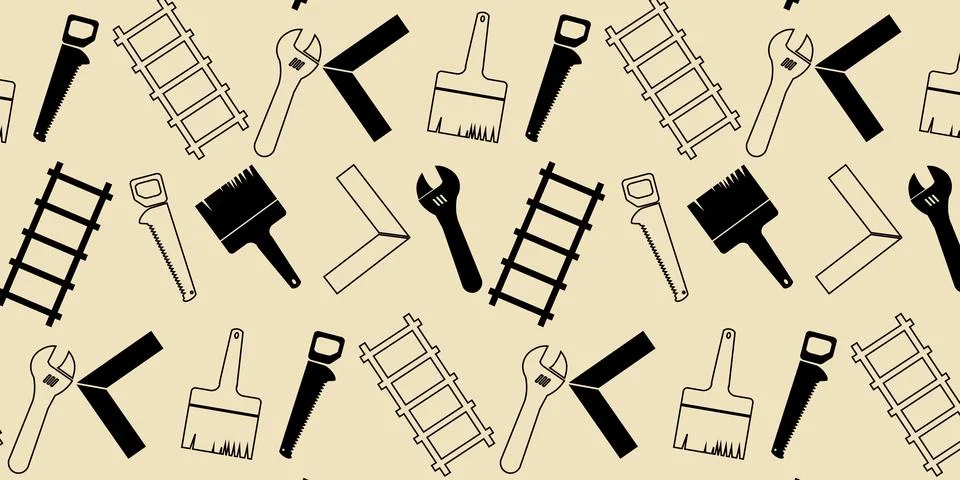 Handyman and construction tools pattern background in solid and line art styl Illustrazione stock