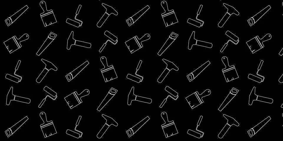 Handyman and construction tools pattern background in solid and line art styl Illustrazione stock