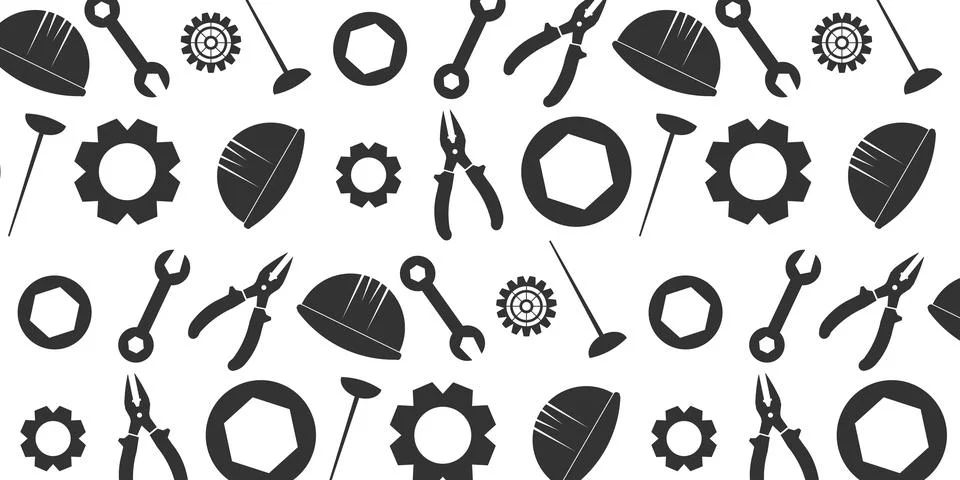 Handyman and construction tools pattern background in solid and line art styl Illustrazione stock