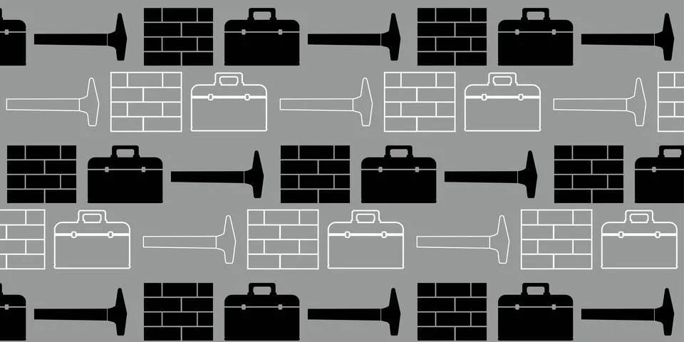 Handyman and construction tools pattern background in solid and line art styl Stock Illustration