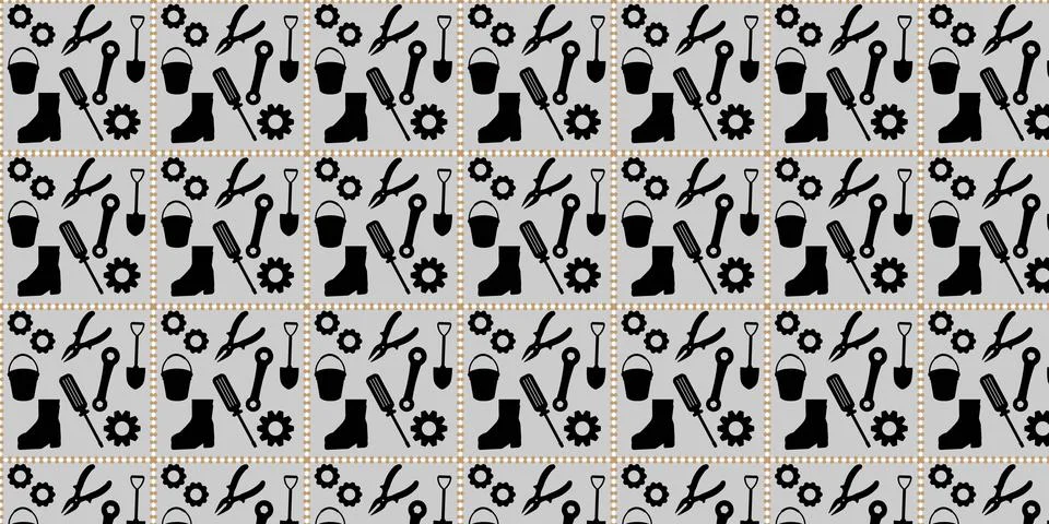 Handyman and construction tools pattern background in solid and line art styl Stock Illustration