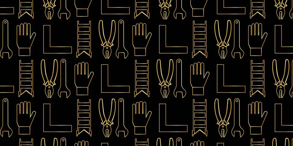 Handyman and construction tools pattern background in solid and line art styl Illustrazione stock