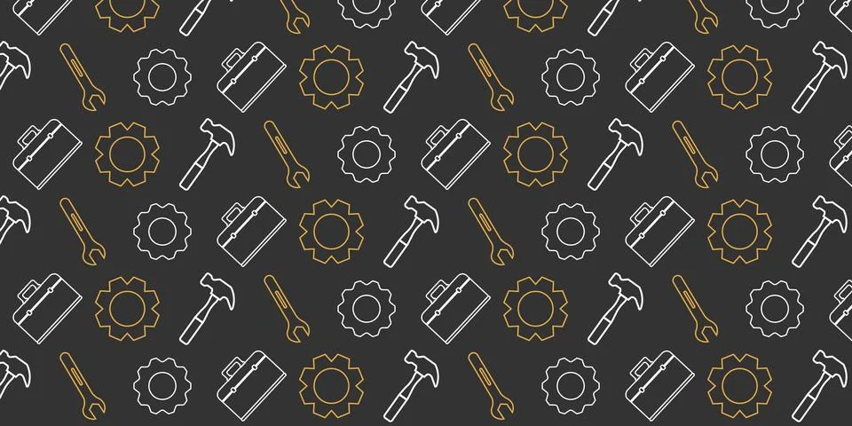 Handyman and construction tools pattern background in solid and line art styl Stock Illustration