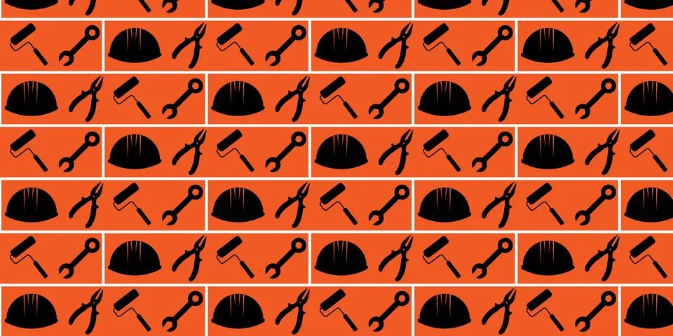 Handyman and construction tools pattern background in solid and line art styl Stock Illustration