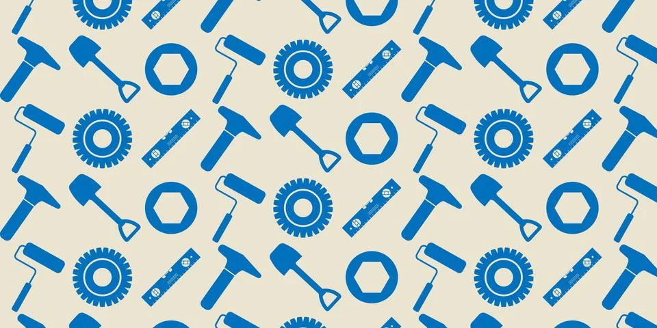 Handyman and construction tools pattern background in solid and line art styl Stock Illustration