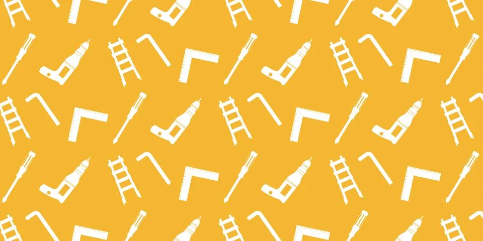 Handyman and construction tools pattern background in solid and line art styl Illustrazione stock