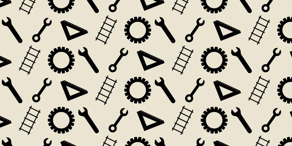 Handyman and construction tools pattern background in solid and line art styl Illustrazione stock