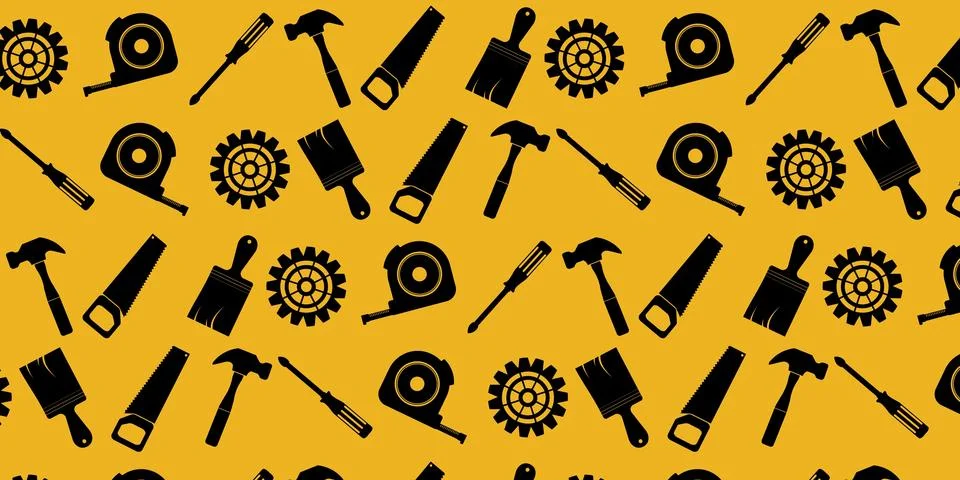 Handyman and construction tools pattern background in solid and line art styl Stock Illustration
