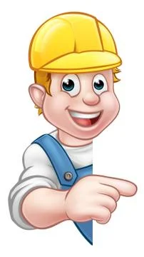 Handyman Builder Worker in Hard Hat Stock Illustration