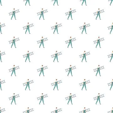 Handyman carrying ladder seamless pattern for home services Stock Illustration