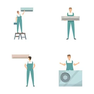 Handyman character set performing different tasks 库存插图