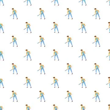 Handyman digging shovel repeating pattern on white background 스톡 일러스트