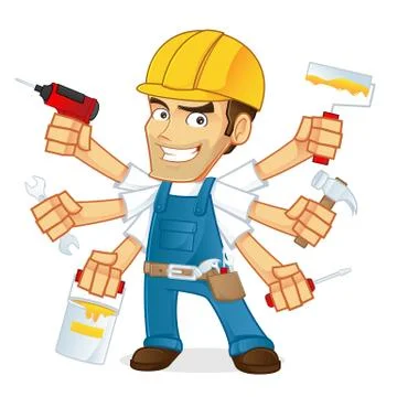 Handyman holding multiple tools 스톡 일러스트