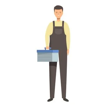 Handyman is holding a toolbox, ready to start working Ilustración de archivo