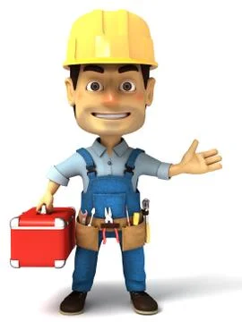 Handyman holding tools box Stock Illustration