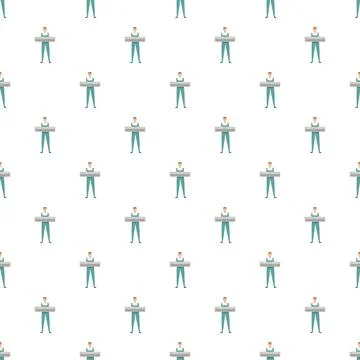 Handyman installing air conditioner unit seamless pattern Stock Illustration