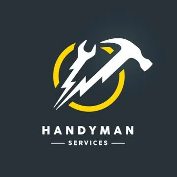 Handyman logo with abstract spanner and hammer flash tools icon Stock Illustration