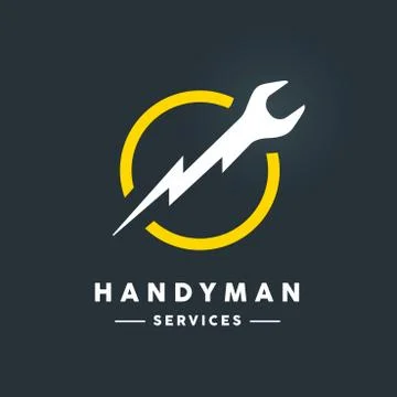 Handyman logo with abstract spanner flash tool icon Stock Illustration