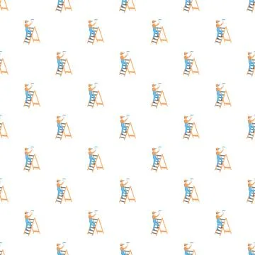 Handyman painting wall using roller and ladder pattern イラスト素材