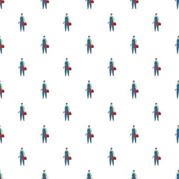 Handyman pattern with repairmen carrying toolbox Illustrazione stock
