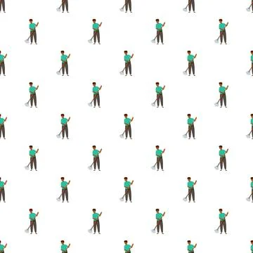 Handyman raking leaves seamless pattern background Illustrazione stock