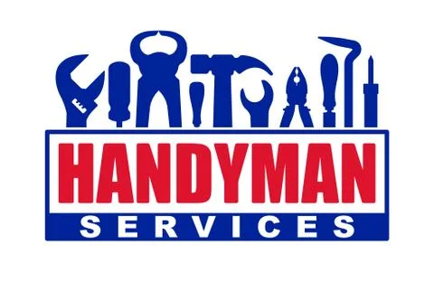 Handyman services vector design for your logo or emblem with red caption and  Stock Illustration