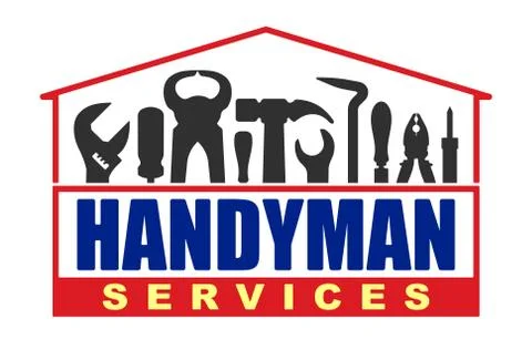 Handyman services vector design for your logo or emblem in shape of house wit Stock Illustration