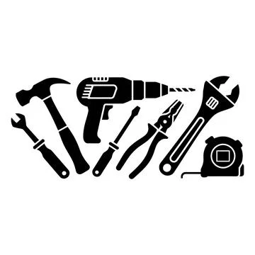 Handyman Tools and Power Drill Equipment Icon Set Vector Illustration Stock Illustration