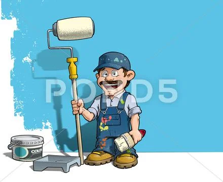 Handyman - wall painter blue uniform Stock Illustration