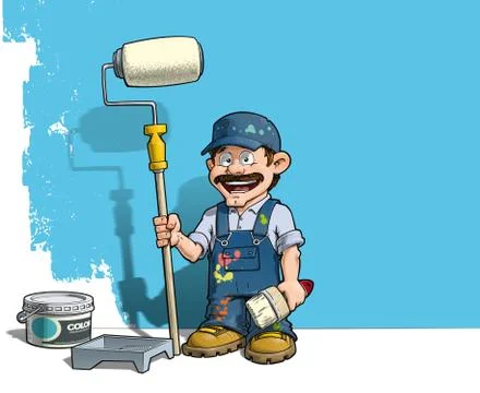 Handyman - wall painter blue uniform Stock Illustration