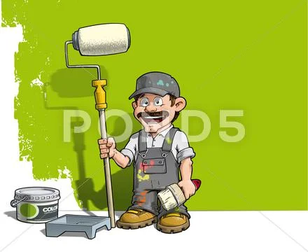 Handyman - wall painter gray uniform. Stock Illustration
