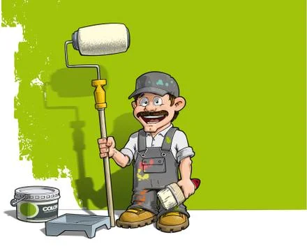 Handyman - wall painter gray uniform. Stock Illustration