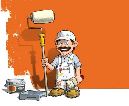 Handyman - wall painter white uniform Stock Illustration