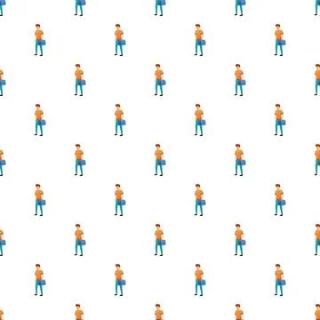 Handyman worker holding toolbox seamless pattern background Illustrazione stock