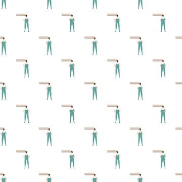 Handyman worker pattern with builder carrying plank Stock Illustration