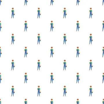 Handyman worker with toolbox seamless pattern Illustrazione stock