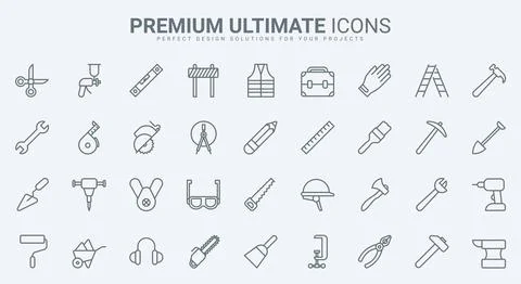 Handymans tools thin line icons set, maintenance and repair service, building Ilustración de archivo