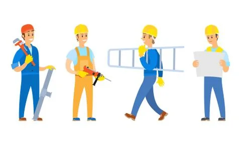 Handymen and Workers with Tools for Work Vector Stock Illustration
